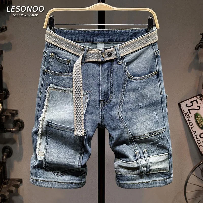 

Summer New Fashion Trend American Retro Straight Leg Elastic Jeans Men's Casual Loose Breathable Sports High-Quality Shorts