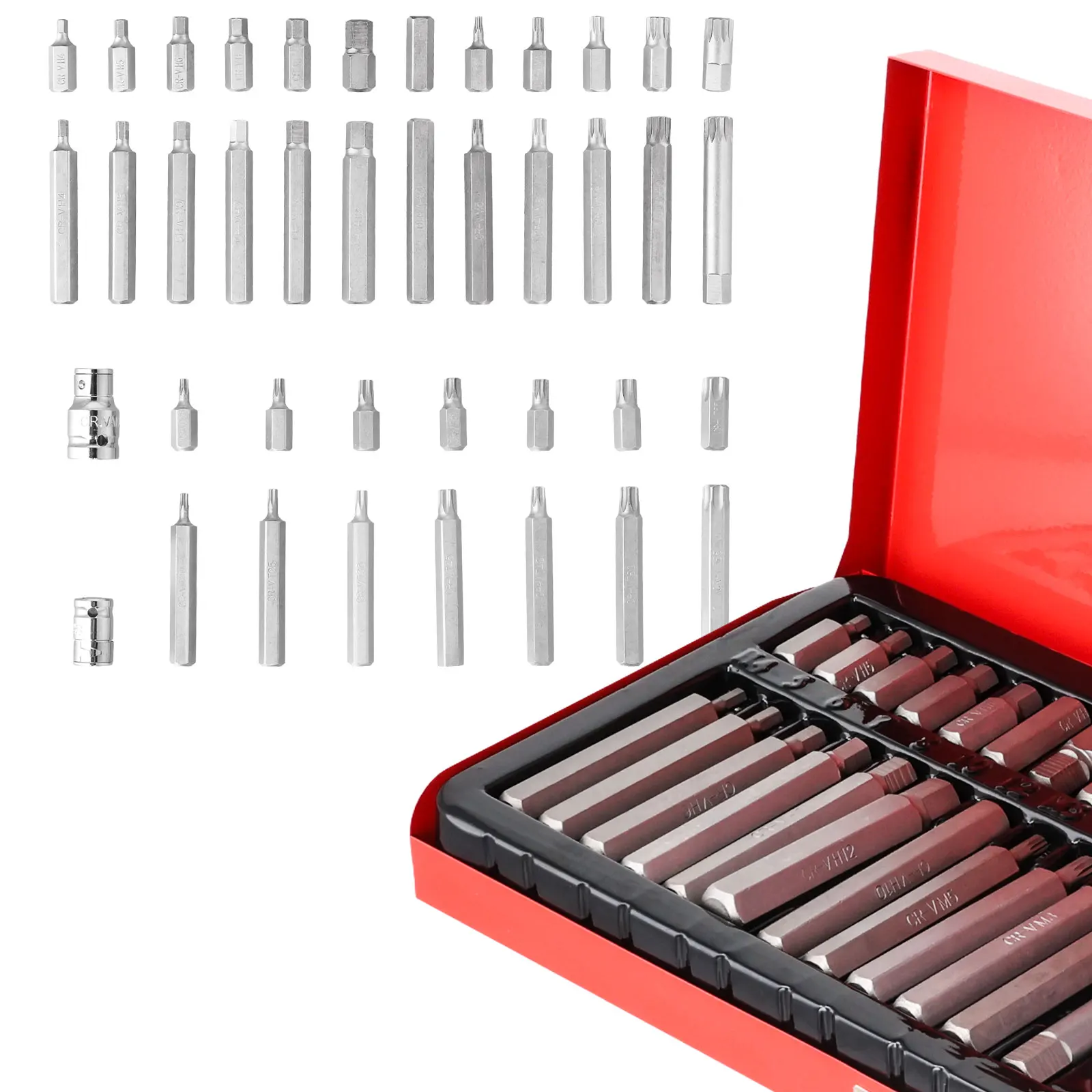 Podofo Schraubendreher-Steckschlüssel-Bit-Set Werkzeuge 40-teilig Sechskant-Stern-Torx-Spline-Steckschlüssel 1/2 Zoll 3/8 Zoll Antrieb Schlagschrauber-Bit-Werkzeugset M5 M6 – Detail 2