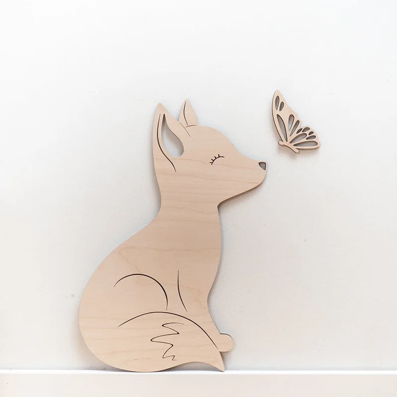

New Nordic Style Wooden Wall Stickers for Children's Room Cartoon Animal Wall Decoration Baby Photography Props Teddy Bear Deco