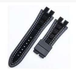 28mm Black Blue Red Yellow Nubuck Leather Belt Silicone Watch Band Accessories Fit For Roger Dubuis Strap For EXCALIBUR Series