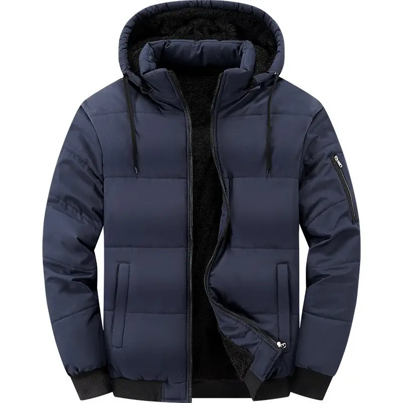 Chaqueta con forro polar para hombre, Parkas con capucha extraíbles y gruesas de invierno, abrigo corto de caballero de negocios de algodón puro con forro polar para hombre