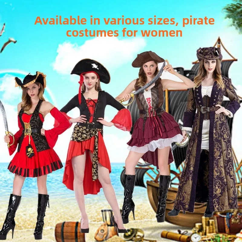 

Caribbean Pirate Halloween Women's Costume Adult Witch Cosplay Masquerade Clothing plus Size Women's Fashion Dress