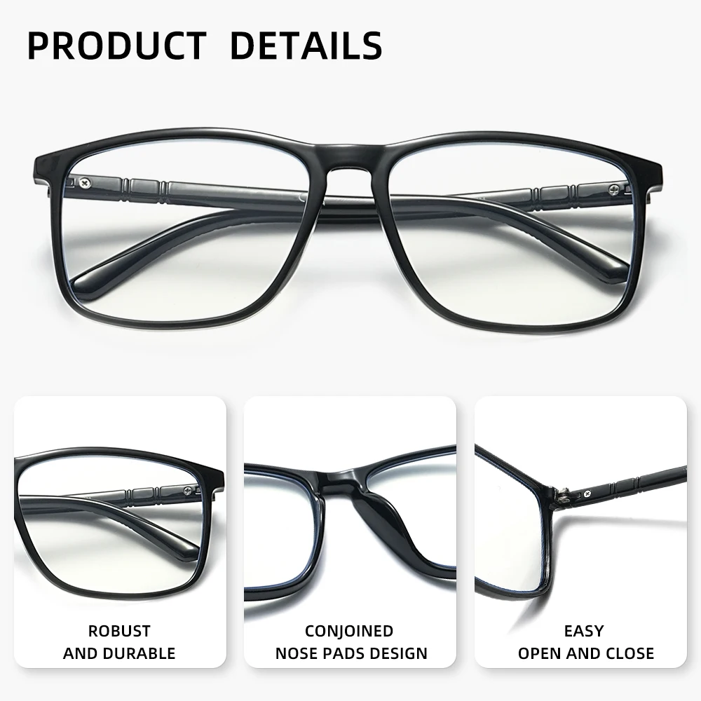 Klassische Rechteckige Lesebrille für Männer und Frauen Blaulichtfilter Presbyopie-Brille Unisex +1,0+1,5+2,0+2,5+3,0+3,5 – Detail 1