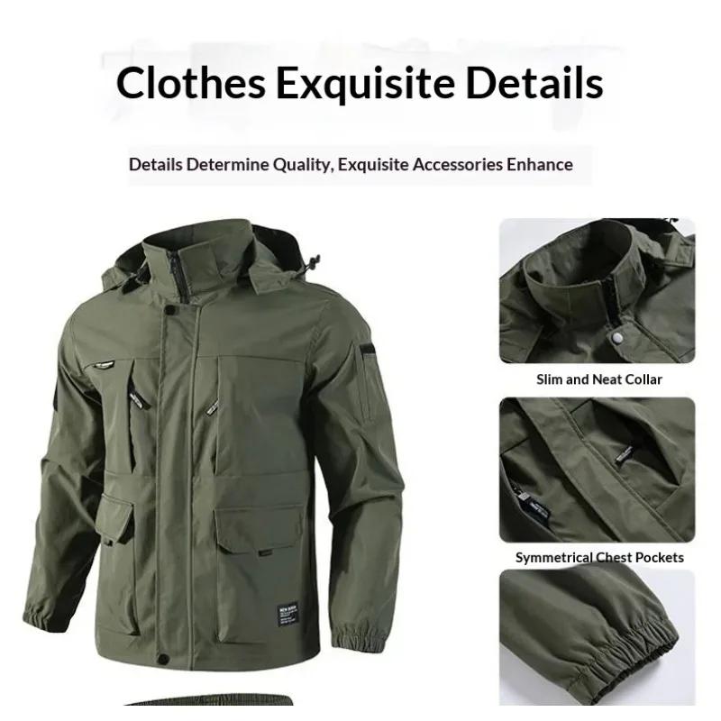 Men's Waterproof Tactical Sets Spring Autumn Detachable Hat Outdoor Hiking Workwear Combat Training Hunting Military Suit Men view 6