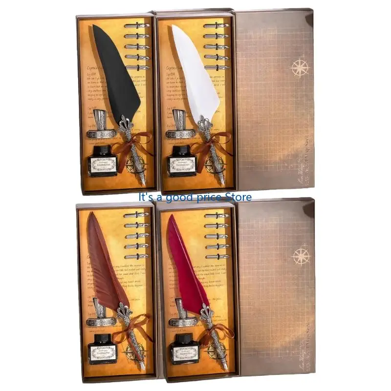 

Antique Engraved Pen Set Retro Quill Pen With Inks Bottle And 5 Interchangeable Nibs For Artistic Handwriting