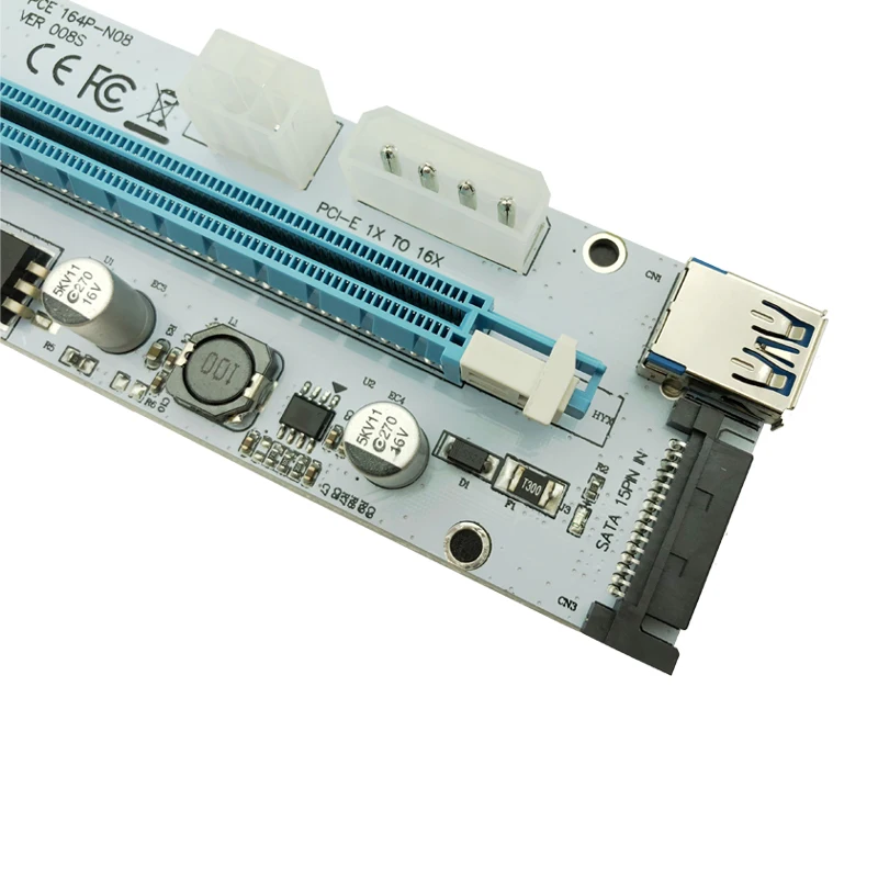 008S PC PCIe PCI-E PCI Express Riser Card 1x to 16x USB 3.0 Data Cable SATA to 4Pin IDE Molex Power Supply for BTC Miner Machine