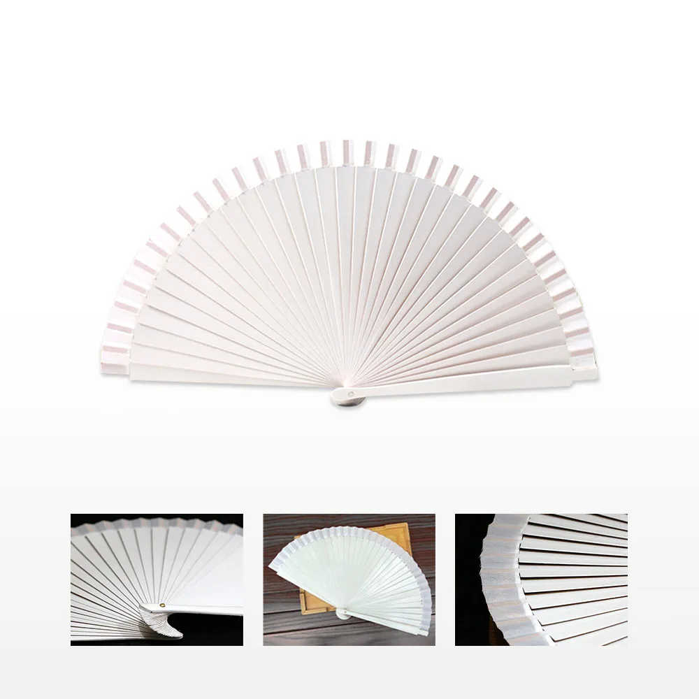 Folding Fan Wood Hand Silk Cloth DIY Chinese Folding Fan Wooden Bamboo Antiquity Folding Fan DIY Hand fans Wedding White