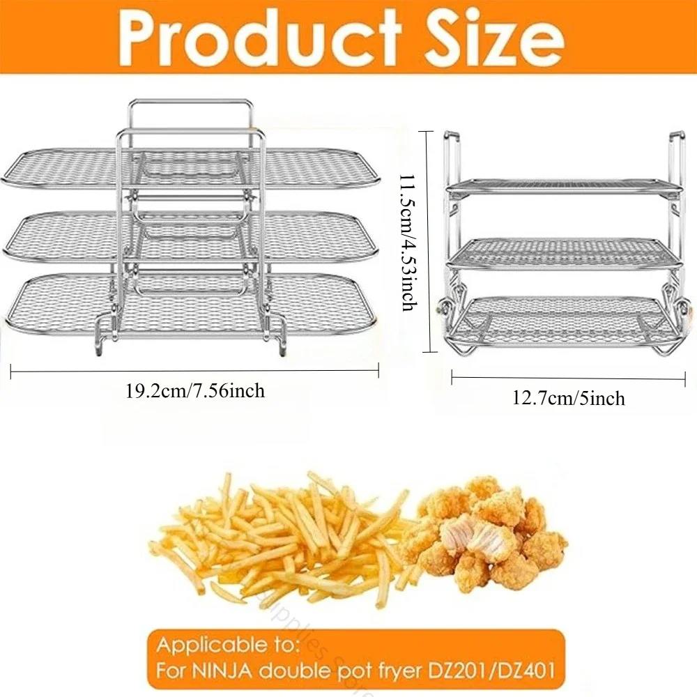 3-Layer Air Fryer Rack Stainless Steel BBQ Grilling Rack Stackable Steamer Racks For Ninja Double Basket Air Fryer Baking Tools