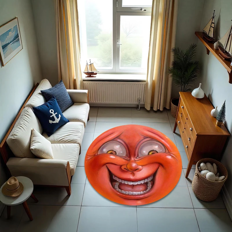 Funny Face Round Area Rug Cartoon Emoji Smiling Face Print Soft NonSlip Floor Mat for Living Room Bedroom  Room Decor