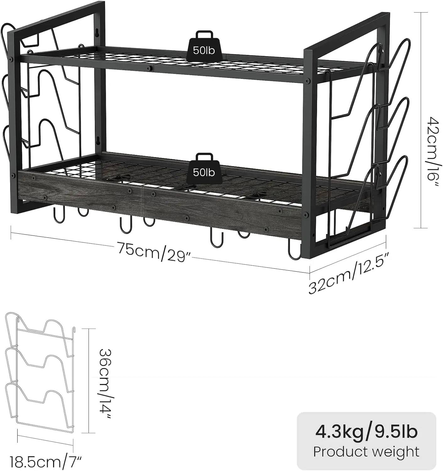 رف أوعية معلق، رف أوعية مثبت على الحائط، منظم وعاء المطبخ وغطاء من طبقتين، حامل أواني طهي مثبت على الحائط مع 12 خطافًا، لـ K