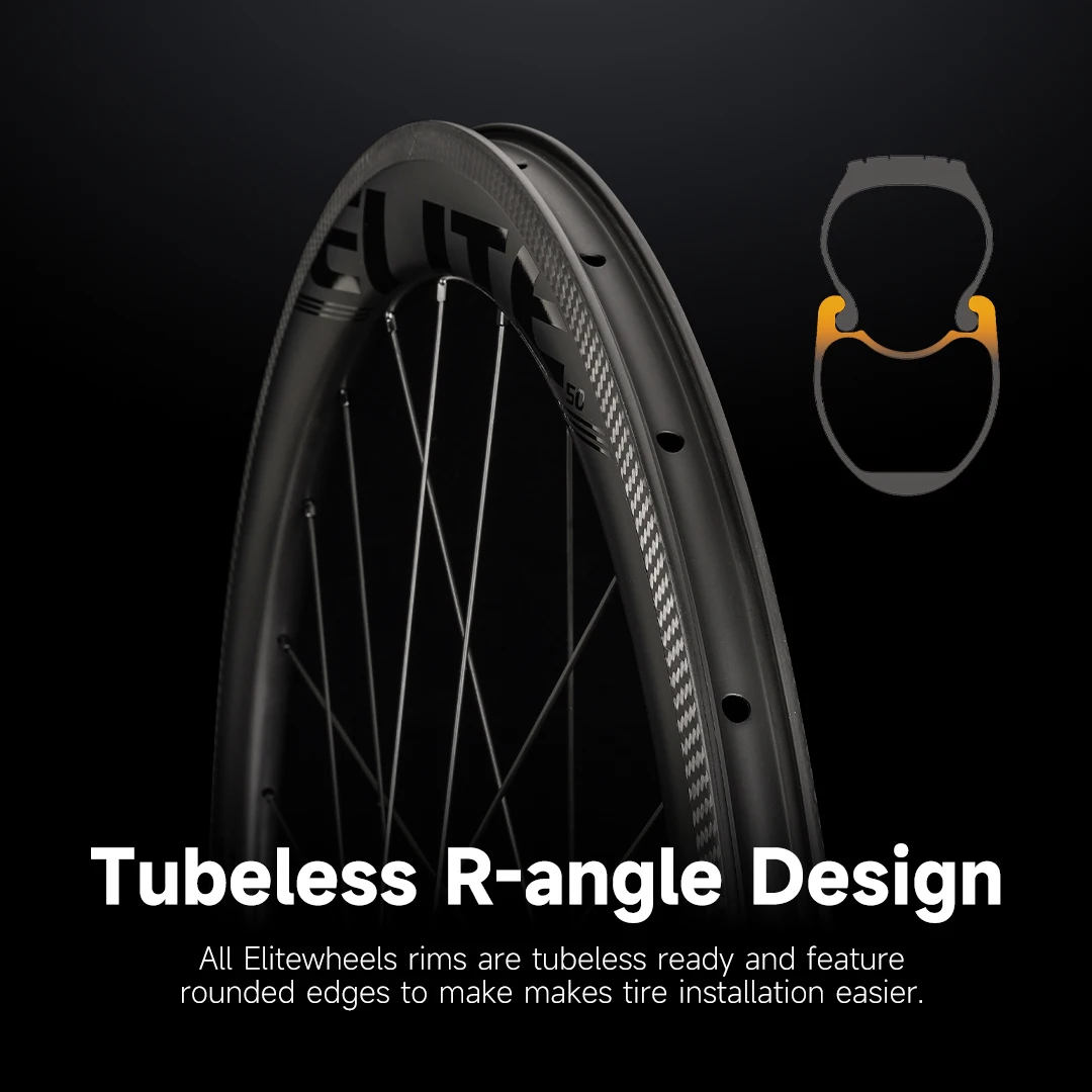 ELITEWHEELS Carbon Wheels 700c Road Bike 3K Twill Brake Surface Clincher Tubeless Ratchet System 36T Straight Pull Hub SLR