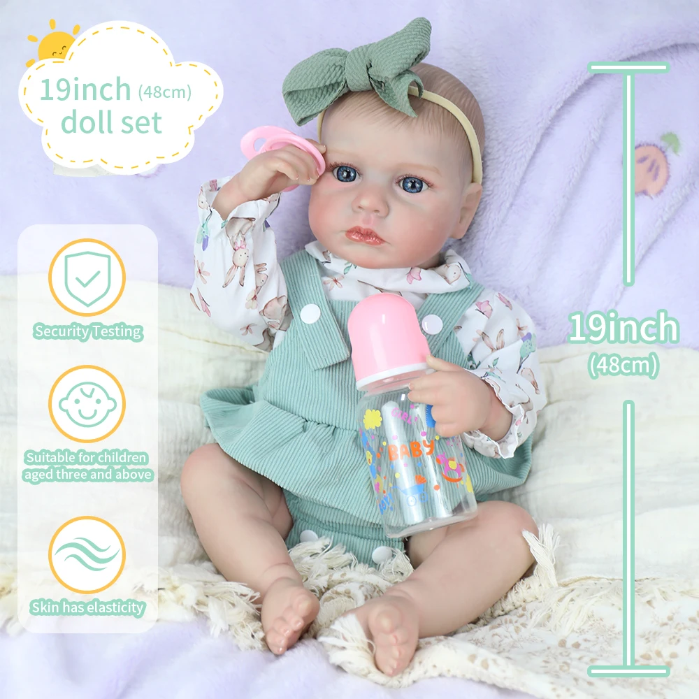 

19inch Full Body Silicone Vinyl Reborn LouLou Awake Doll Washable Newborn Baby Size Doll 3D Skin High Quality Christmas Gifts
