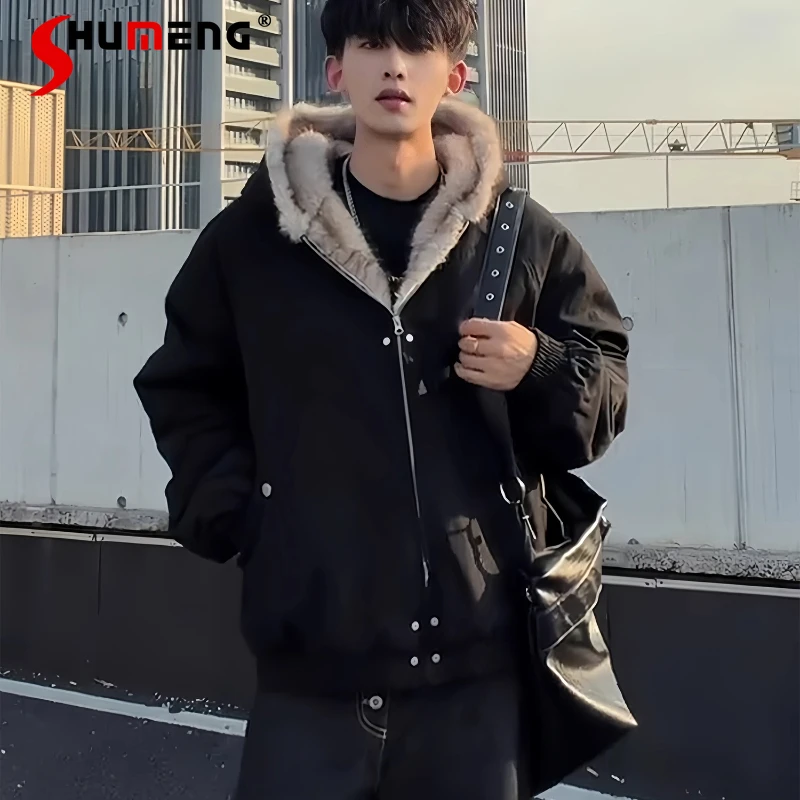 

Модные шикарные мужские парки 2029, новые зимние утолщенные пальто с воротником из искусственного меха, мужские куртки-парки на молнии, высококачественные парки в американском стиле