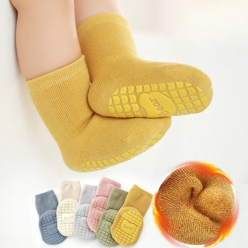 Kids Warm Knee High Anti-slip Socks Thicken Thermal Wool Winter Socks for 0-5Y Children Baby Long Tube Cotton Terry Floor Socks