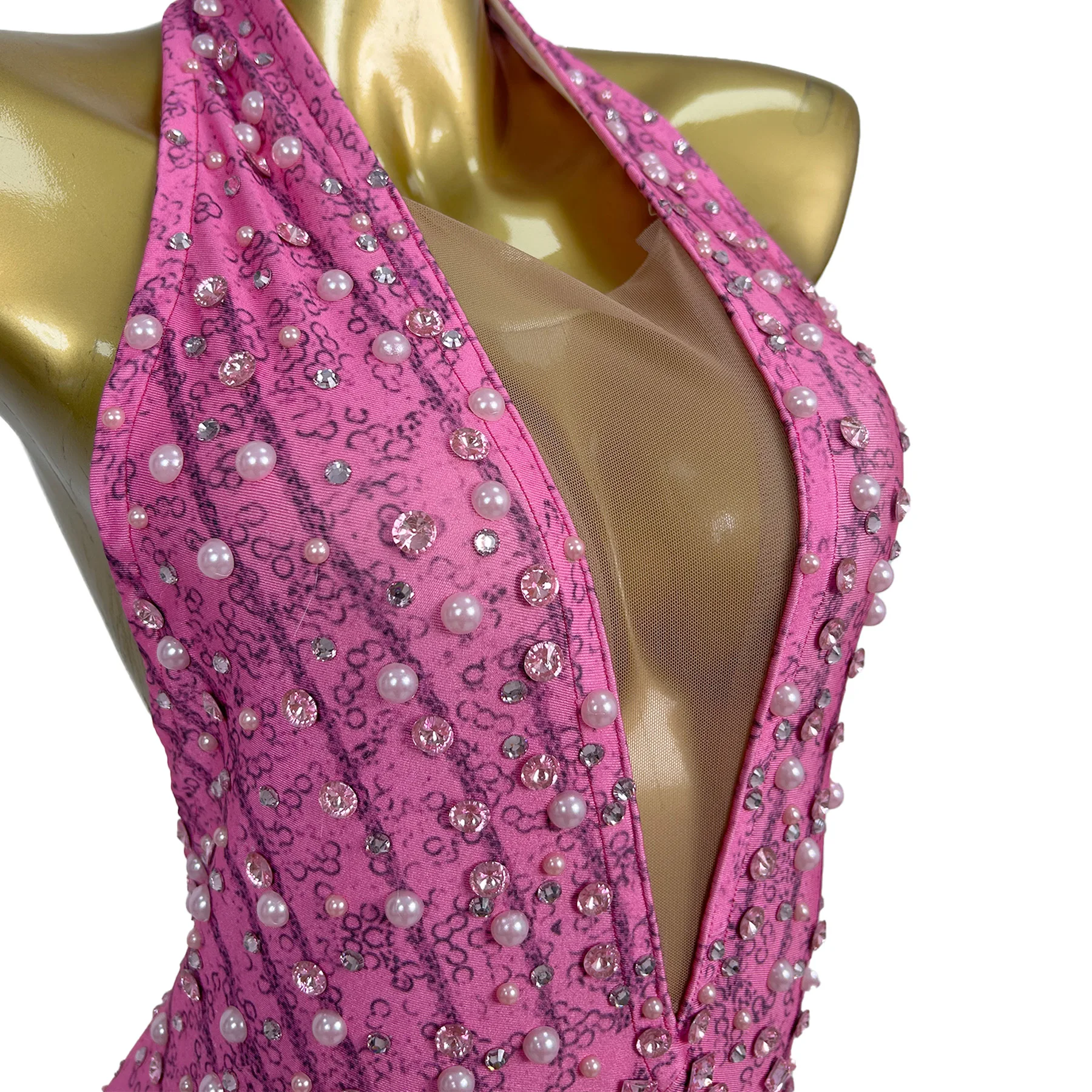 Bingzhui Abito da sera senza schienale da donna di lusso Abito sexy con scollo a V in nappa di cristallo Abito da ballo per cocktail di compleanno in costume da bar