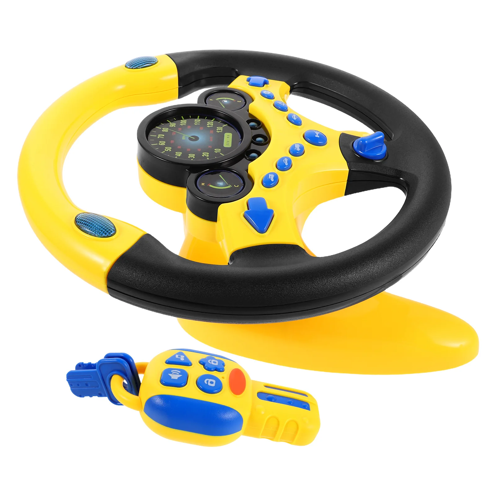 عجلة قيادة مقلدة باللون الأصفر، موسيقى تعليمية، محاكاة قيادة الأطفال