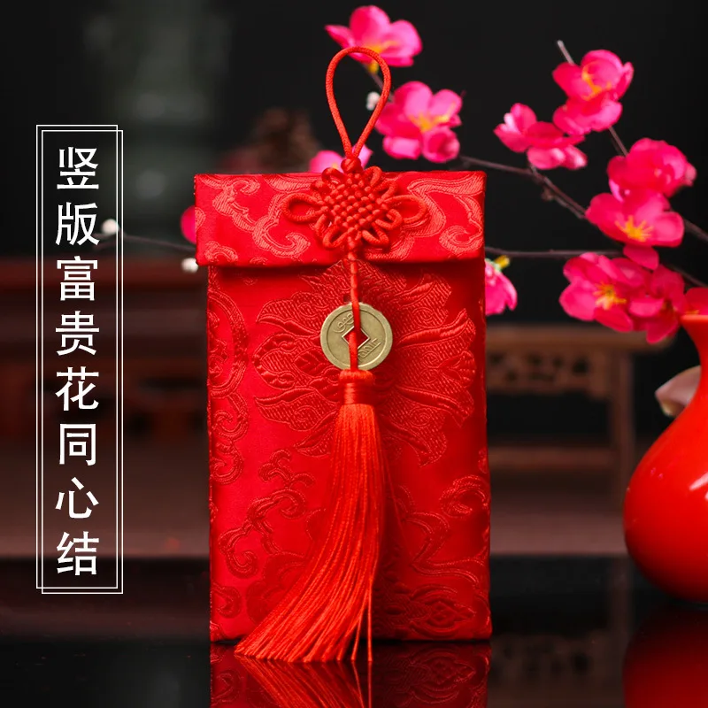 10 Pieces Silk Red Envelope Chinese Red Pocket Lucky Money Hongbao Card Envelope for Spring Festival Wedding New Year Birthday