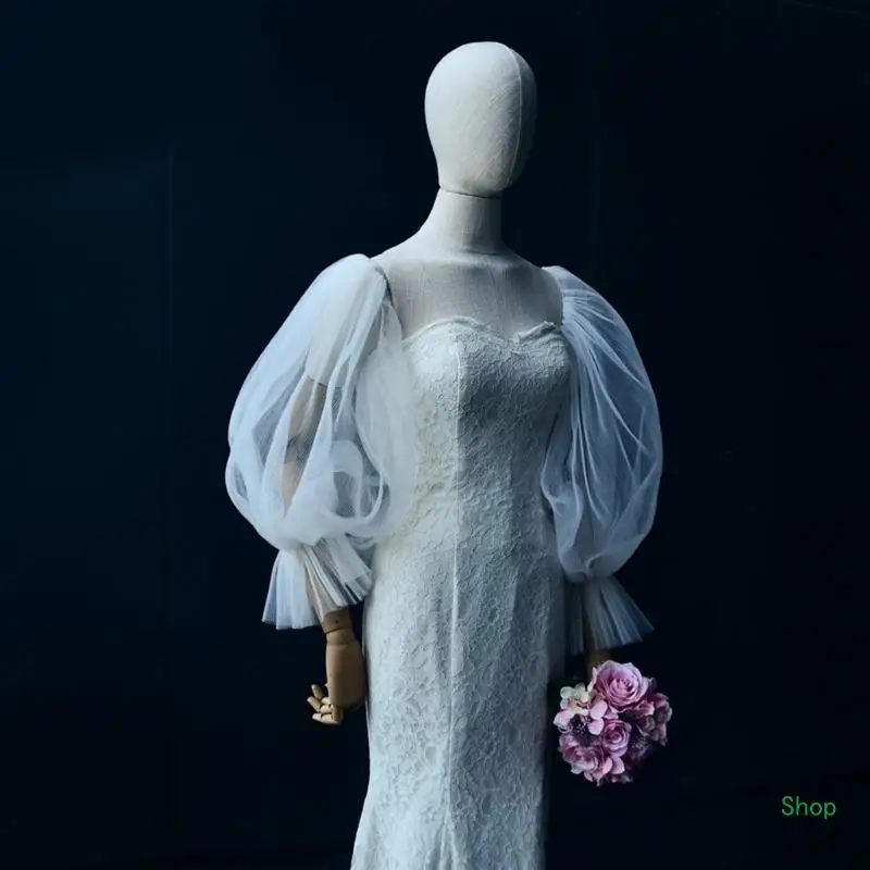 Dropship Wedding maniche a sbuffo staccabili bianche maniche lunghe rimovibili fatte a mano da sposa coprono eleganti accessori