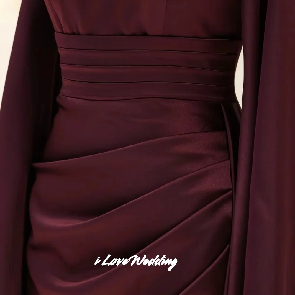 فساتين سهرة حمراء برقبة عالية 2025 ساتان كم طويل حورية البحر طول الأرض مطوي فستان حفلة موسيقية فساتين حفلات الزفاف حسب الطلب