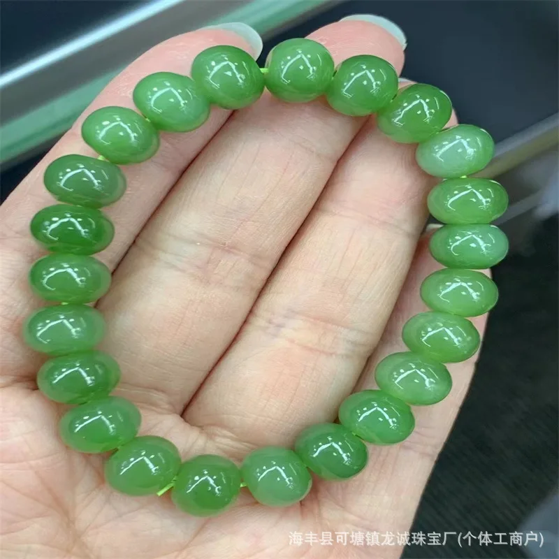 Factory Natural Jasper Beads Bracelet Bowl Full Avocado Green without Black Spots