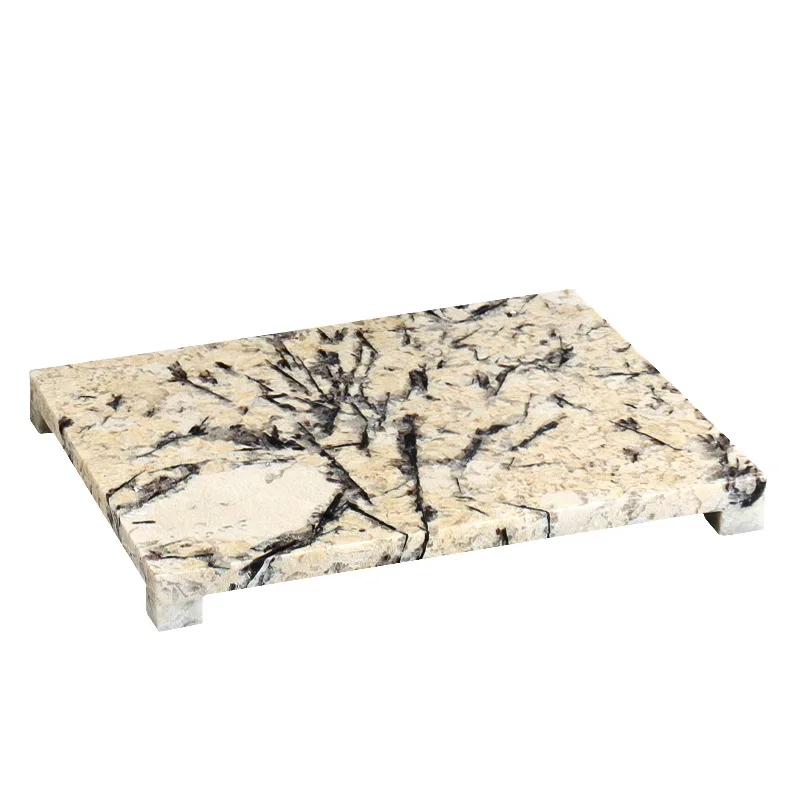 PYH Modern Light Luxury Nordic Light Luxury Natural Marble Tray Living Room Desktop Storage Tray Platting-2pcs