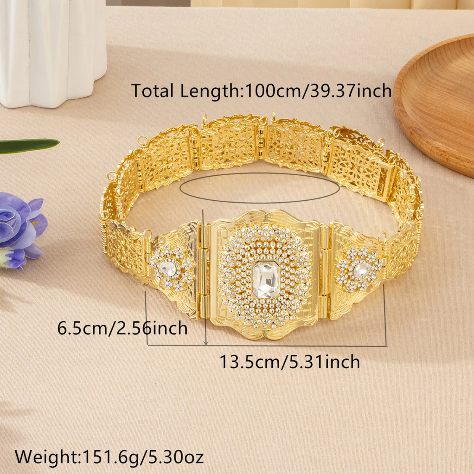 Gold-Plated Wedding Belt, Hollow Carved Floral Plaid Design, Ethnic Kaftan Bridal Corset Zinc Alloy Accessory view 5