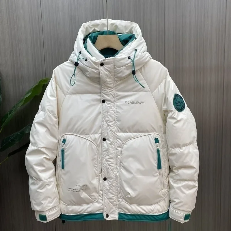 White Duck Down Jacket Men Mid length Winter Loose Thick Warm Coat Oudoor Trekking Ski Stormsuit Travel Windbreaker