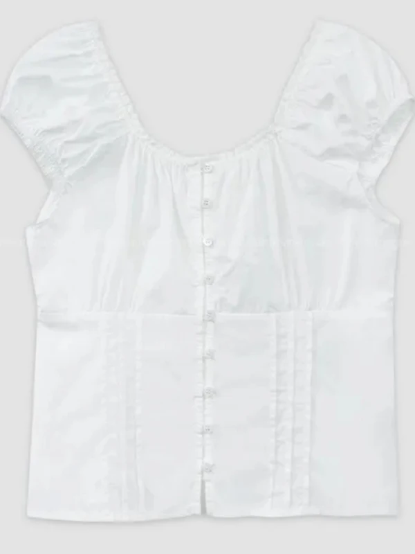 

Summer White irt Women's Korean Sle Gentle Fre Lace Trim Button Splice Design Sensation Youthful Top Women's Faion