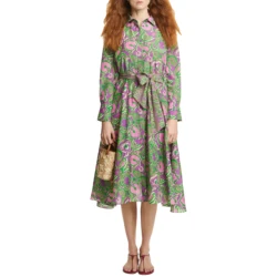 CHCH Women's Dress New Long sleeved Polo Collar Printed Shirt Dress Business Casual Long Dress