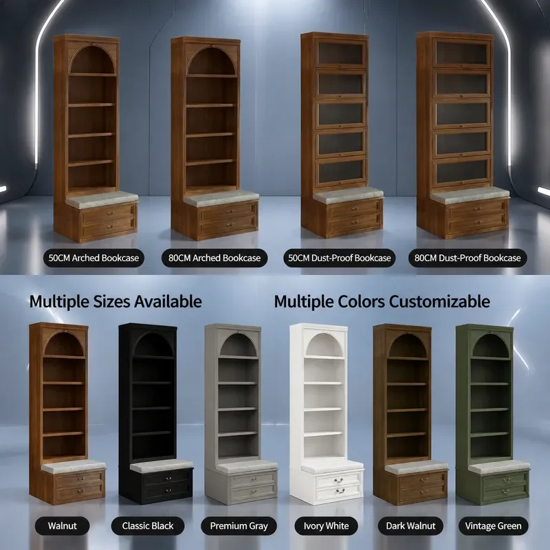American Solid Wood Combination Bookcase 50cm 80cm Walnut Display Cabinet Living Room Bookshelf Integrated Whole Wall Unit