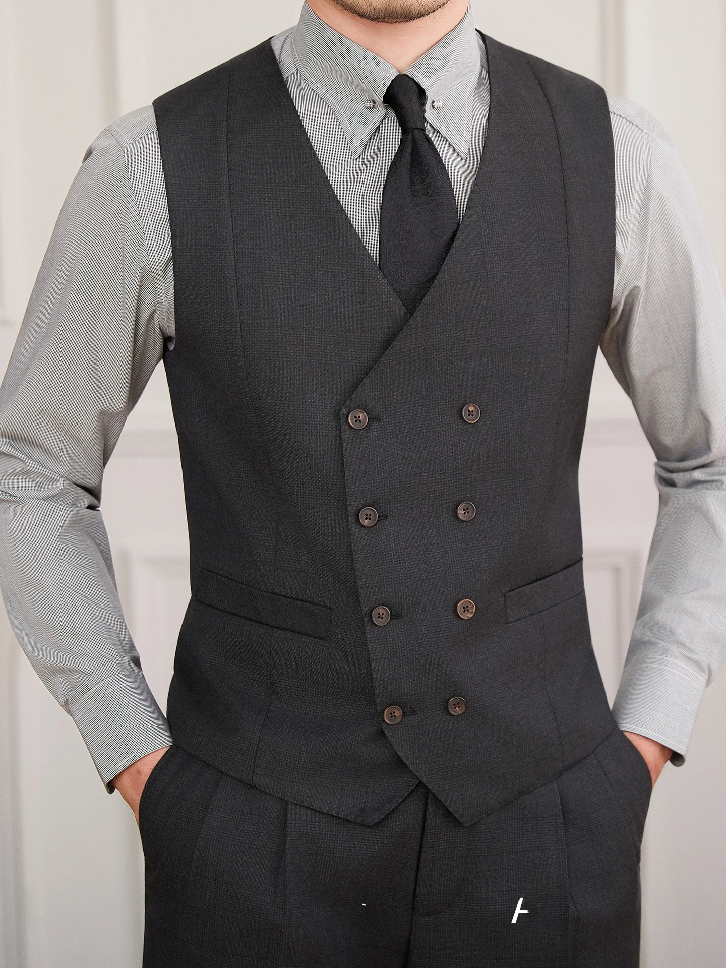 

Mr. Deer Tee Retro Prince Pattern Double Row Button V-ne West Coat Vest Gentleman Busin Commuting Tartan oulder Tren...