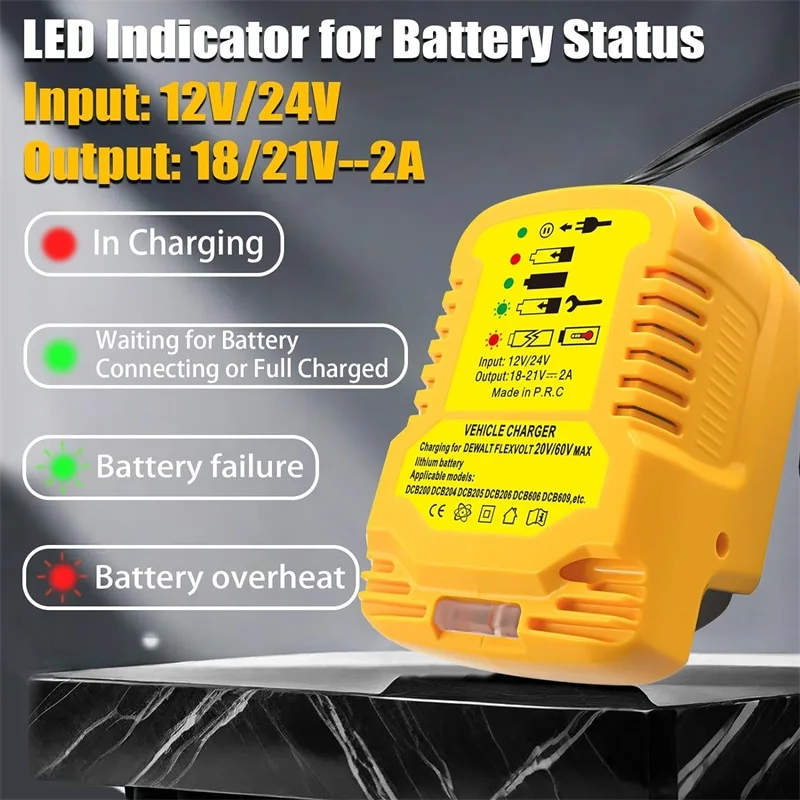 Replace DCB112 Mini Battery Charger for Dewalt 18V 20V Lithium Battery Quick Charger Cigarette Lighter Plug Vehicle Charger