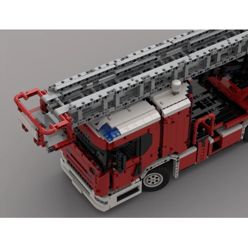 모크 빌딩 브릭스 모듈형 소방차 회전 사다리 모델 기술 블록 크리스마스 DIY 장난감 건설 선물