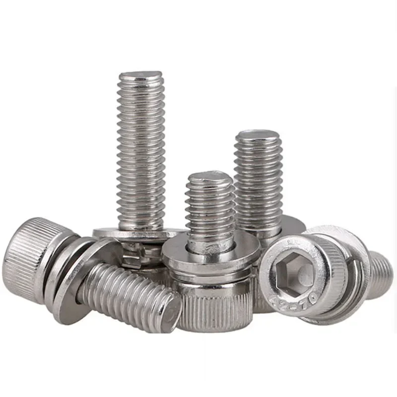 M6 x 1.0 (6 مم) 304 الفولاذ المقاوم للصدأ الفولاذ المقاوم للصدأ SEM المقبس غطاء رأس المسمار + غسالة مسطحة/الربيع x