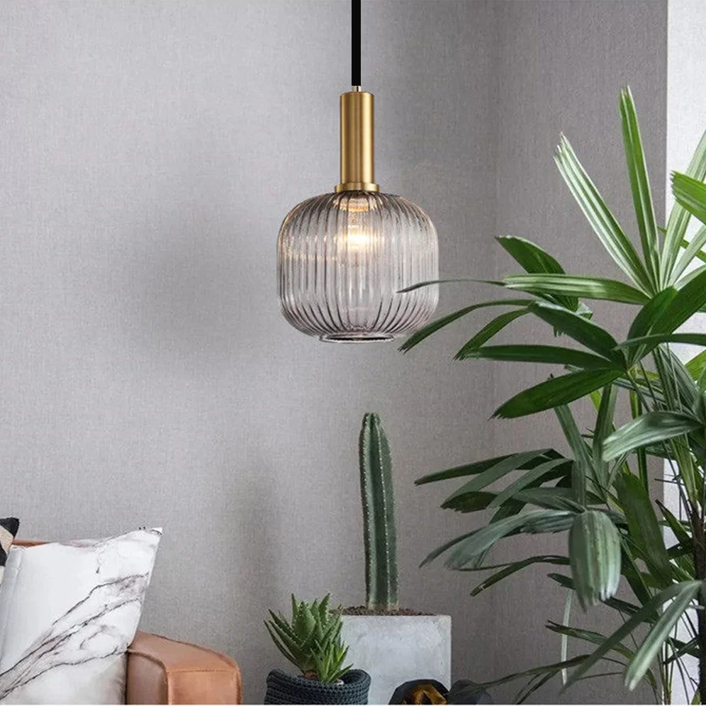 Luces colgantes de cristal para restaurante nórdico, lámpara de comedor, Lustre de cabecera Simple, iluminación colgante LED E27