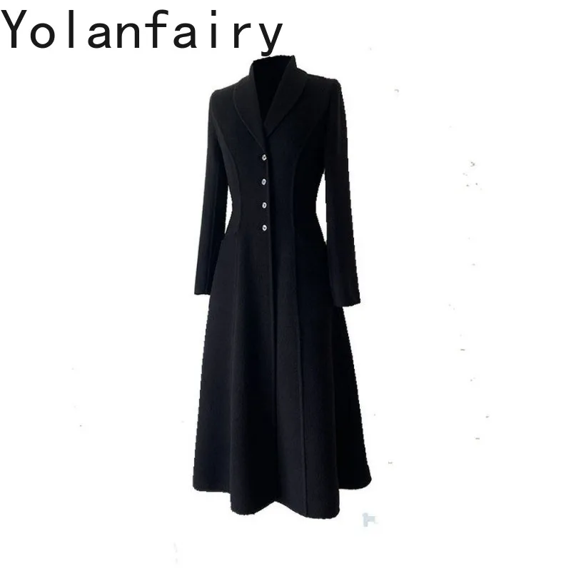 YOLANFAIRY Elegant 75% Wool Coats for Woman Fall Winter High Quality Cashmere Coat Women Double-faced Woolen Jacket Long 롱코트