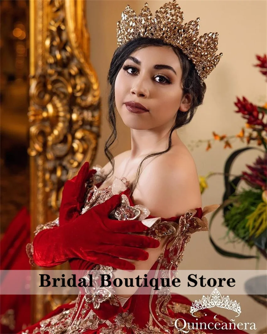 Gaun biru dongker Quinceanera dengan jubah dua sarung tangan manis 16 gaun kupu-kupu applique kristal gaun pesta