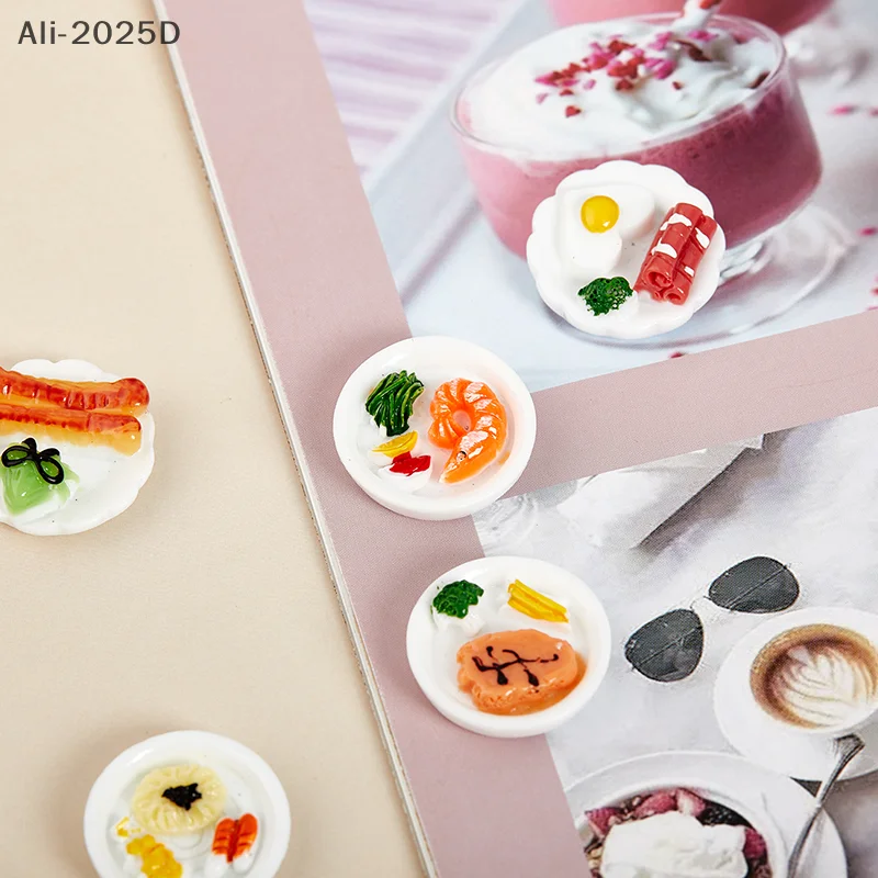 

5pc 1/12 Dollhouse Miniature Breakfast Plate Egg Bread mini food model ornaments