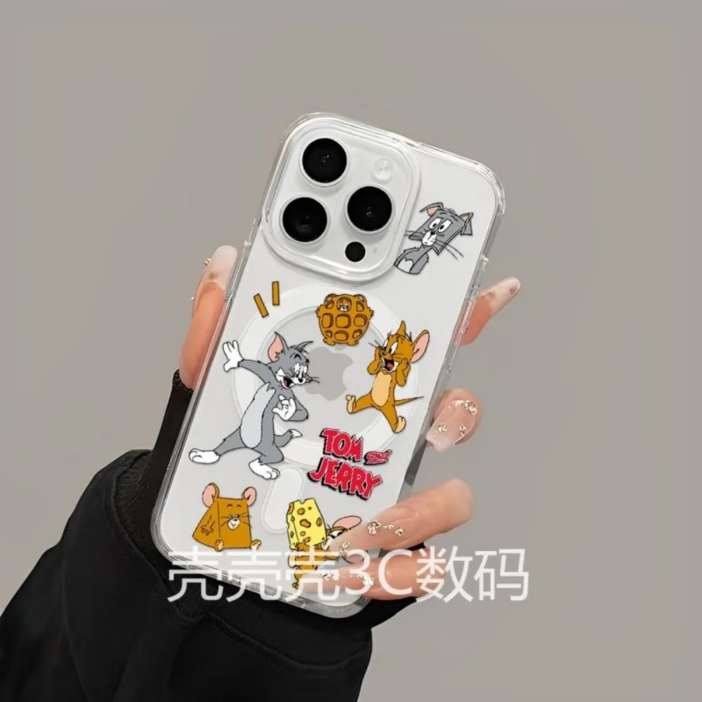 NEW Magnetic Phone Case for iPhone 17 16 15 14 13 12 11 8 7 Air Plus Pro Max Soft Clear Tpu Cover Cartoon Toms and Jerries view 2