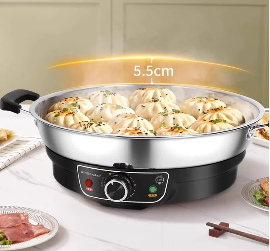 Picture 7: 220V Large Capacity No Coating Stainless Steel Pancake Maker Non-stick Pan Multi-functional Electric Skillets,5.5CM Deep Pot