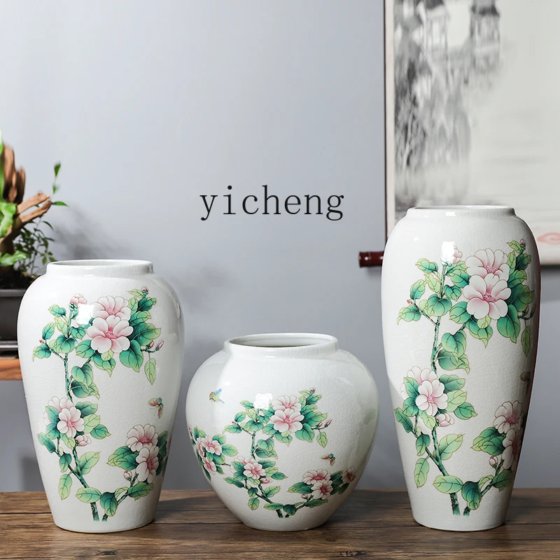

TQH Ceramic Vase Flower Arrangement Vase High Aesthetic Vase Hydroponic Chinese Style Home Light Luxury Ornament