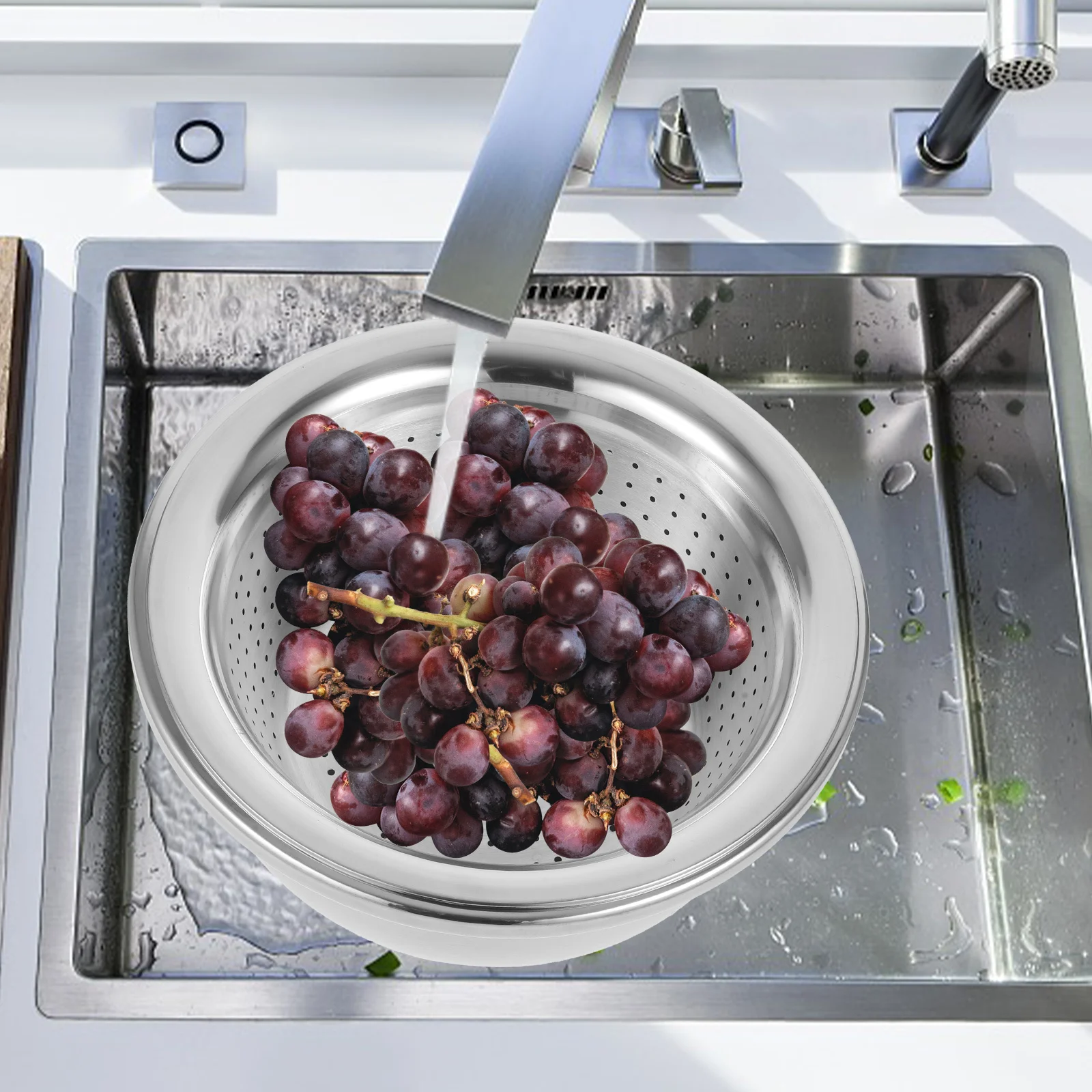 

Double-Layer Stainless Steel Kitchen Fruit Vegetable Washing Drain Basket Silver Storage Kitchen Colander Draining Basket