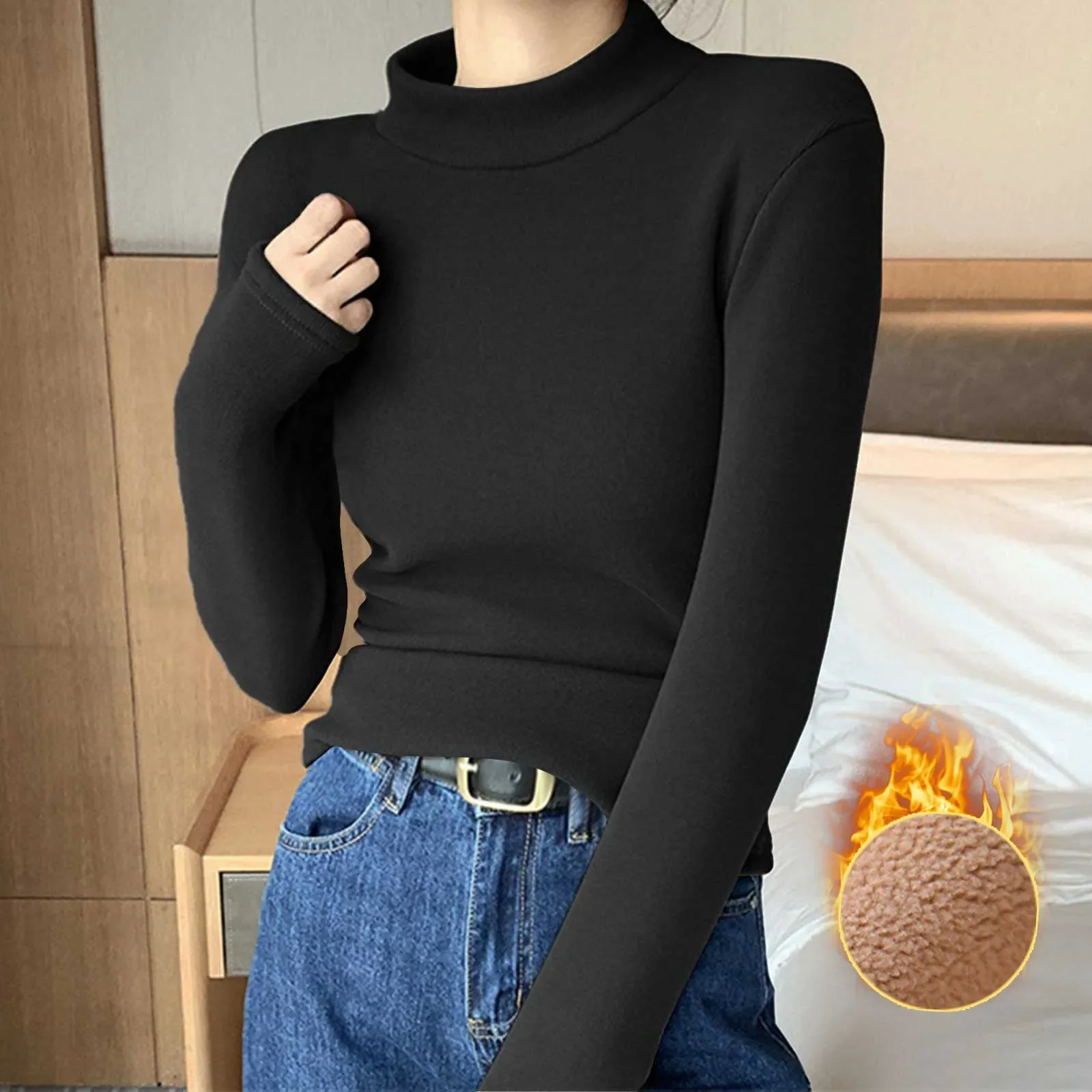 Turtleneck Winter Sweater Women Elegant Thicken Velvet Lined Warm Sueter Knitted Pullover Slim Tops Jersey Knitwear Jumper New