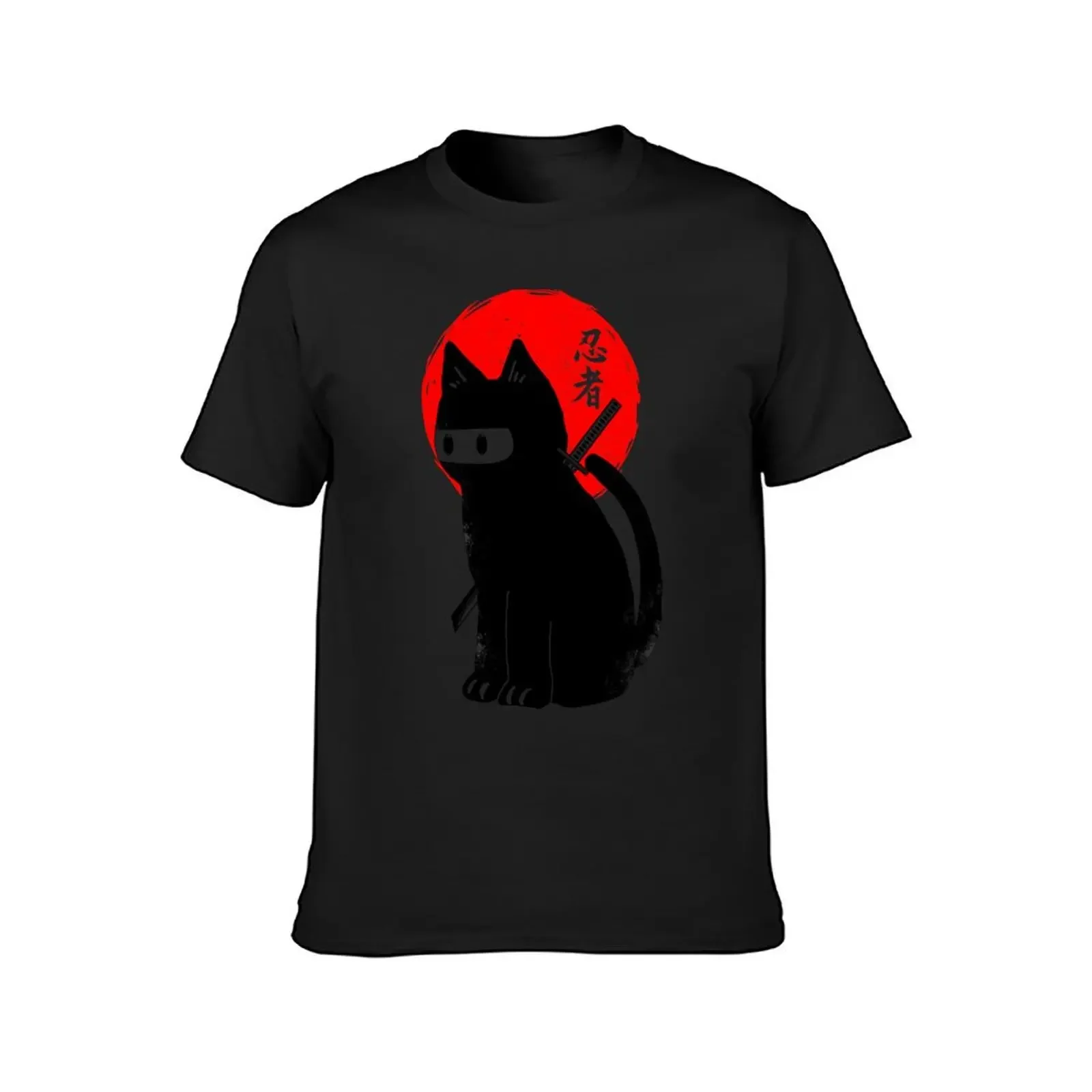 Black ninja cat T-Shirt tees street wear vintage t shirts t shirts for men pack