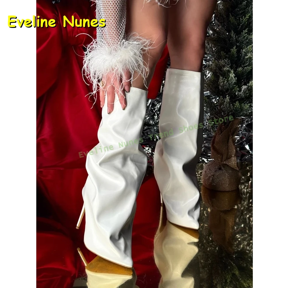 الأحمر خنجر مثير حذاء برقبة للركبة أشار تو مطوي الصلبة سحب على فتاة حار أنيق الأحذية الحديثة المدرج عرض الأحذية 2025 الاتجاه #4