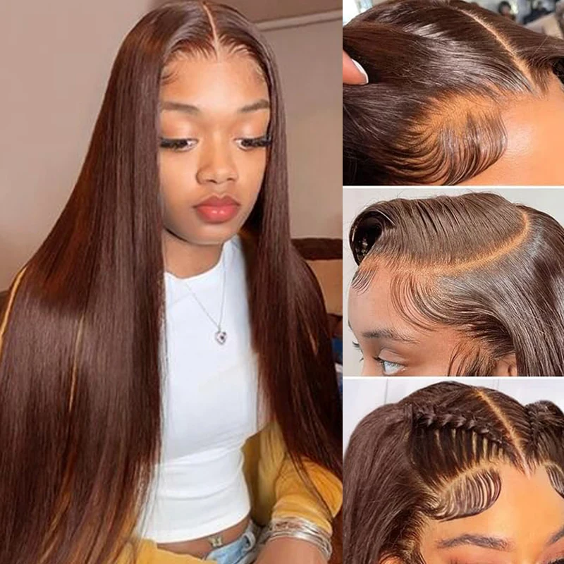 

Прямые шоколадно-коричневые 13x6 прозрачные парики из натуральных волос на кружеве для женщин, предварительно выщипанные 13x4, кружевной фронтальный парик из человеческих волос