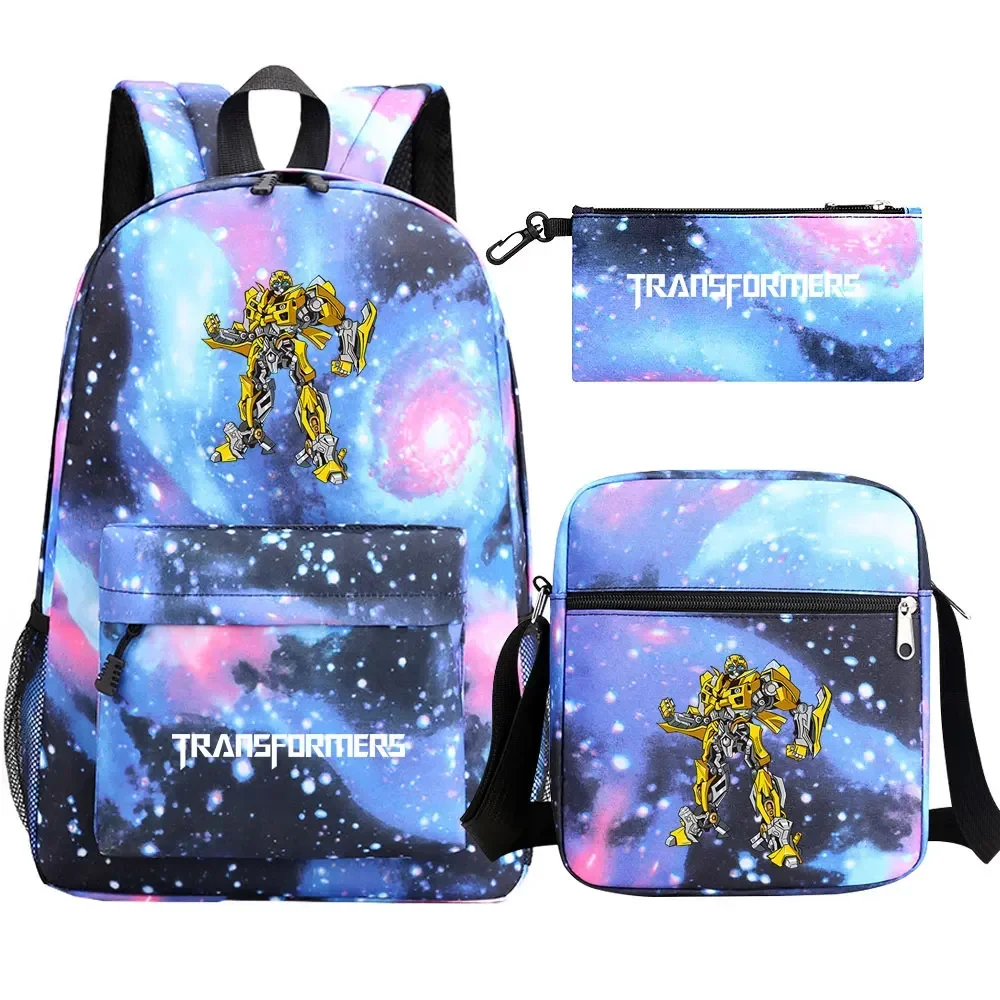 New Transformers 3Pcs Boy Girl Kids School Book Bags Shoulder  Bag Pen Bags Teenager Travel Backpack for Women