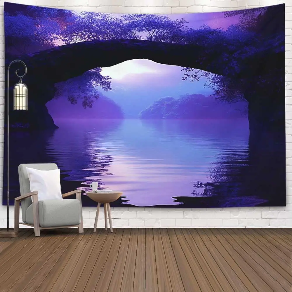 romantico-roxo-lago-tapecaria-sonhador-paisagem-arte-da-parede-mistica-aquarela-decoracao-para-o-quarto-sala-de-estar-dormitorio