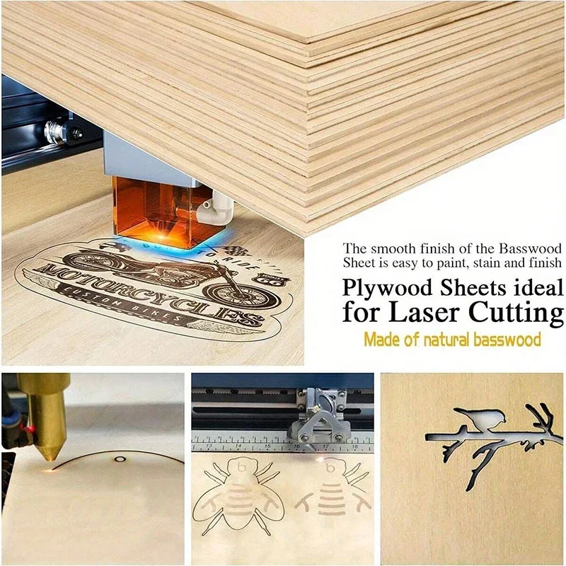 12 Uds hojas de madera para manualidades hojas de madera gruesas con superficies lisas para corte láser, quema de madera, modelos arquitectónicos