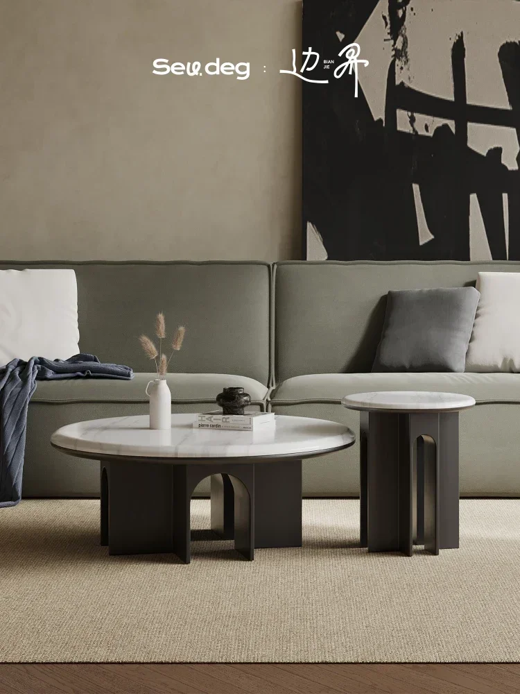 

Современный круглый кофейный столик в стиле лайт-люкс, креативный минималистичный дизайн для гостиной